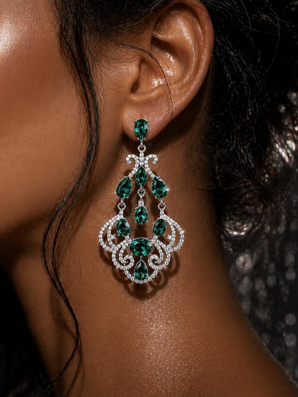 Emerald Crystal Drop Chandelier Earrings
